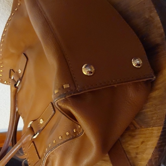 Michael Kors Hamilton SATCHEL PURSE Neutral Cognac Gorgeous Gold - Picture 8 of 10